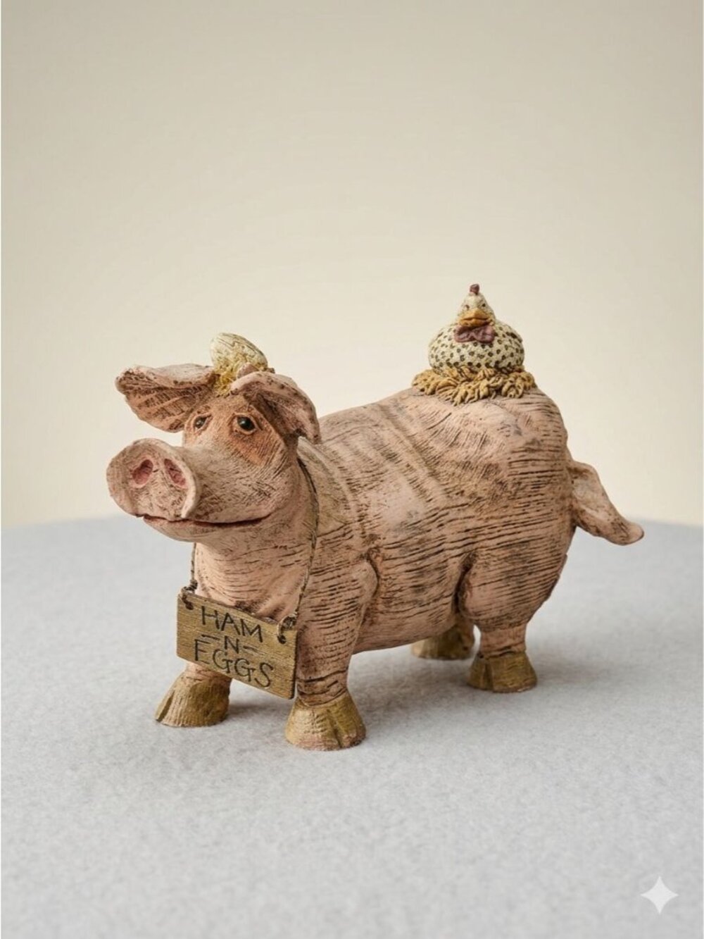 2003 Ham N Eggs Pig & Chicken Figurine Rustic Farmhouse Decor Resin 8"x5" Collec